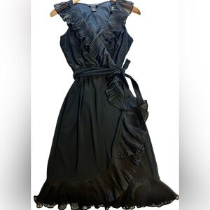 White House Black Market Asymmetrical  Black Chiffon Jersey Ruffle Dress- Sz 2